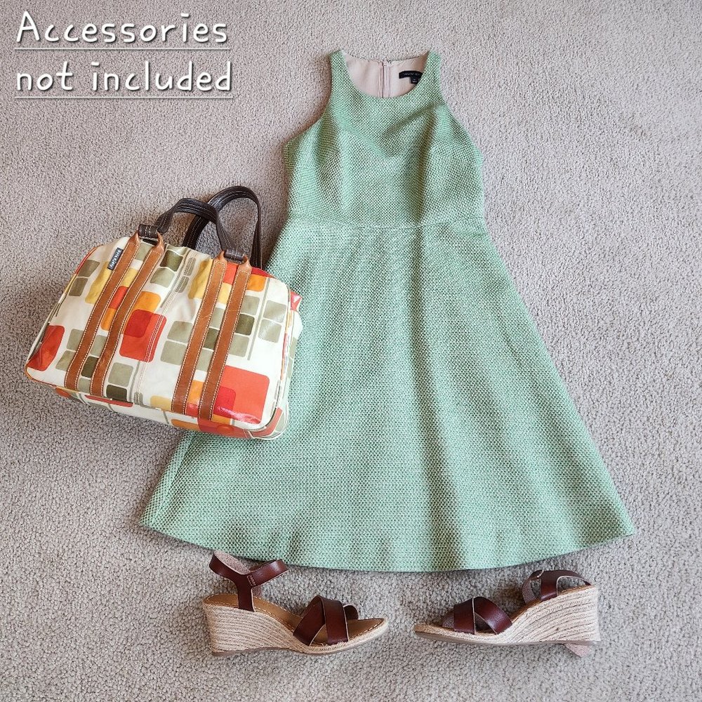 NWOT Banana Republic Green Tweed Fit Flare Dress